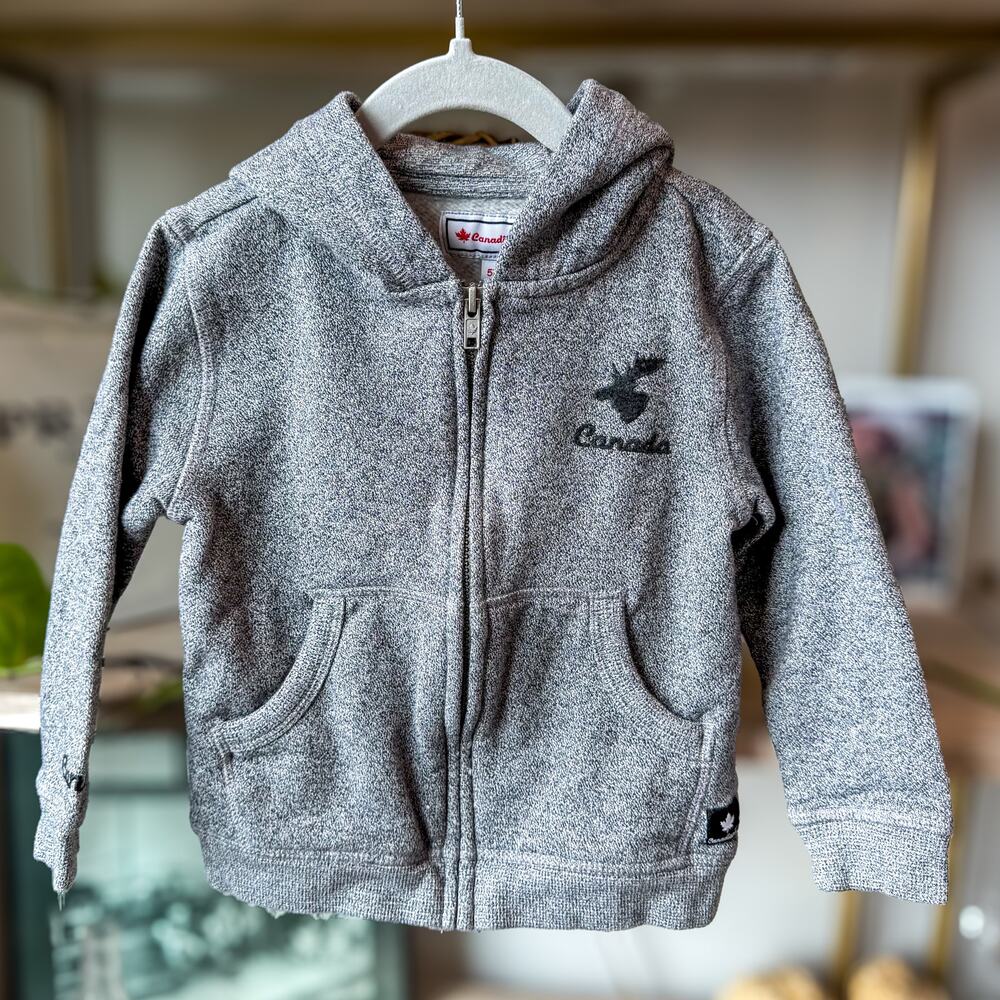 Canadiana Toddler Full-Zip Hoodie Grey Salt & Pepper Moose Logo Canada Size 5T